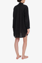 Short Sleep Shirt - Black Linen 100% Linen