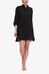 Short Sleep Shirt - Black Linen 100% Linen