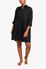 Short Sleep Shirt - Black Linen 100% Linen