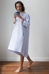 Flared Sleep Shirt - Blue Oxford Stripe