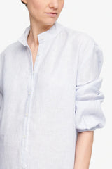 Ankle Length Sleep Shirt Blue Pinstripe - 100% Linen - One Size