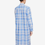 Ankle Length Sleep Shirt Blue Plaid - 100% Linen - One Size