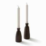 Dark Brown Sandstone Stoneware - Candlestick Holders - Set of 2