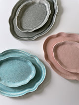 Porcelain Floral Oval Dessert Plates - Grey