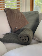 Pleated Knit Throw and Blanket - Blue Mist