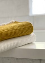 Oversized Waffle Bath Sheet with Tassels - 100% Certified Organic Cotton - White