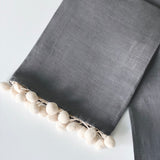 100% Pure Linen Tea Towels with Pom-Poms - Pigeon Grey