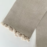 100% Pure Linen Tea Towels with Pom-Poms - Natural