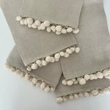 100% Pure Linen Tea Towels with Pom-Poms - Natural