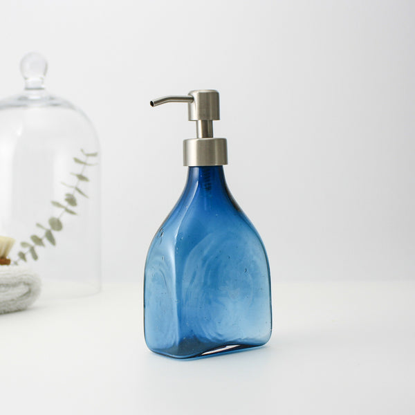 Rectangular Soap Dispenser Bottle - Handblown Glass - Lagoon