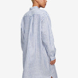 Long Sleep Shirt - Navy Cabana Stripe - 100% Linen