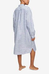 Long Sleep Shirt - Navy Cabana Stripe - 100% Linen