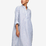 Long Sleep Shirt - Navy Cabana Stripe - 100% Linen