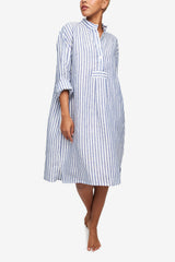 Long Sleep Shirt - Navy Cabana Stripe - 100% Linen