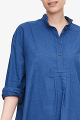 Long Sleep Shirt - Navy Houndstooth Flannel - 100% Brushed-Cotton