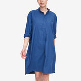 Long Sleep Shirt - Navy Houndstooth Flannel - 100% Brushed-Cotton