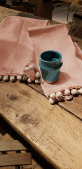 100% Pure Linen Tea Towels with Pom-Poms - Sweet Ginger