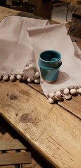 100% Pure Linen Tea Towels with Pom-Poms - Natural