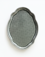 Porcelain Floral Oval Dinner Plates - Grey