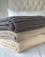 Pleated Knit Throw and Blanket - Flax