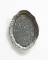 Porcelain Floral Oval Dessert Plates - Grey