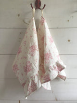 100% Pure Linen Tea Towels with Ruffles - Champs Rosé