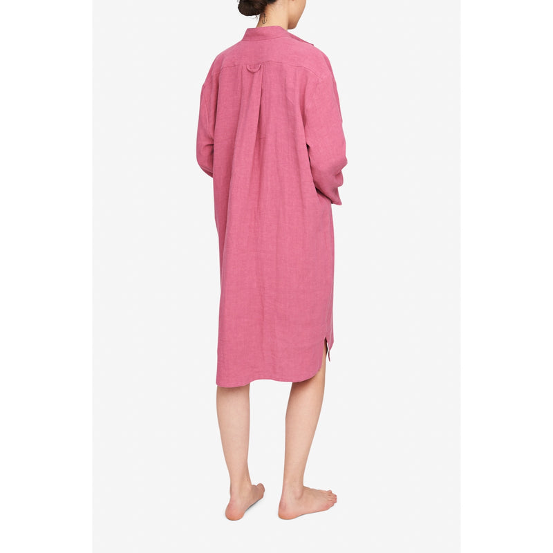 Long Sleep Shirt - Rose Washed Linen - Dark Pink