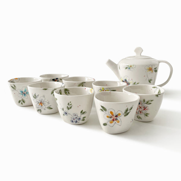 Porcelain Triangular Tea or Espresso Cups - Floral Collection - Set of 4