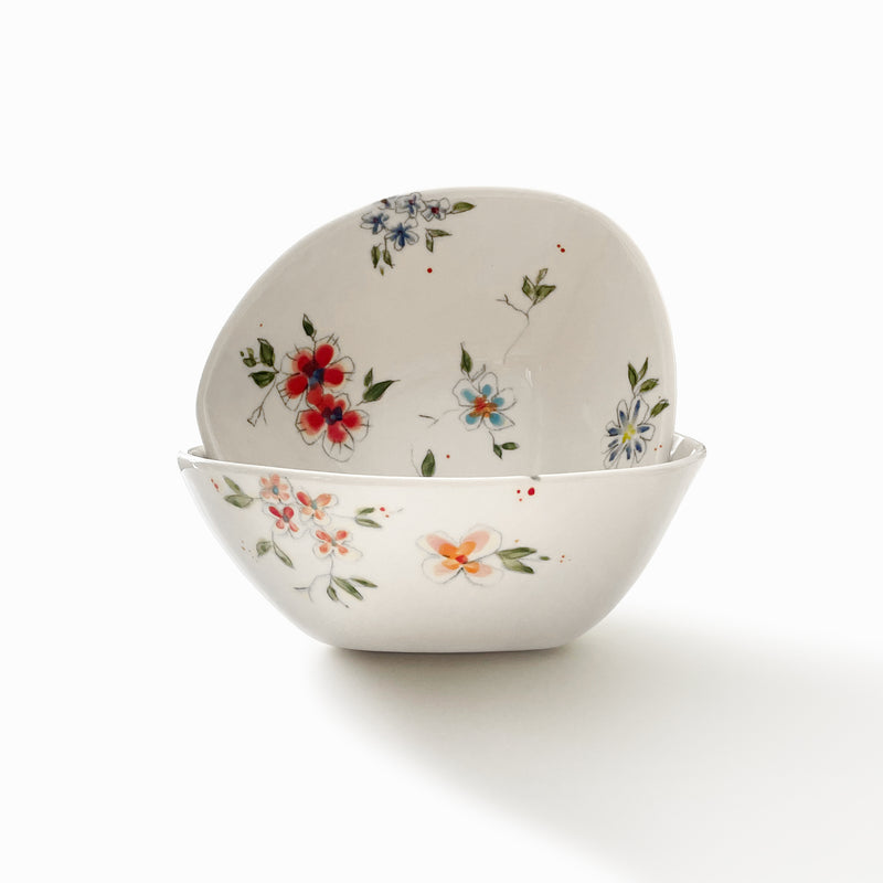 Porcelain Triangular Large Bowl - Floral Collection