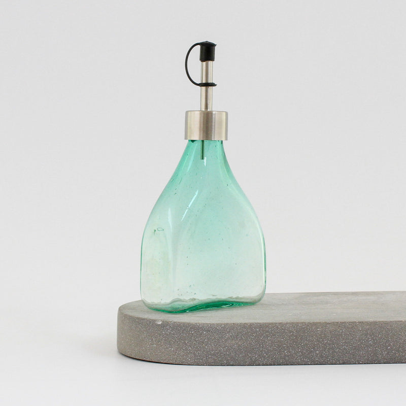 Rectangular Oil Dispenser Bottle - Handblown Glass - Emerald Green