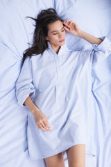 Short Sleep Shirt  - Blue Oxford Stripe