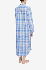 Ankle Length Sleep Shirt Blue Plaid - 100% Linen - One Size