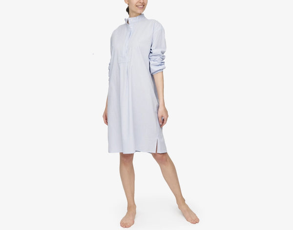 Long Sleep Shirt - Blue + White Seersucker