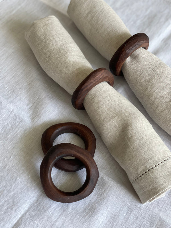 Hand Carved Wood Napkin Rings - Walnut - Set of 4