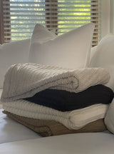 Pleated Knit Throw and Blanket - Flax