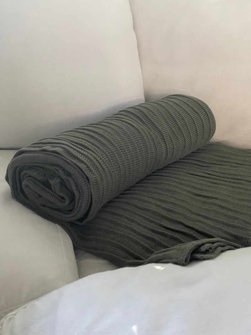 Pleated Knit Throw and Blanket - Sage