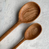 Hand Carved Long Handle Cooking Spoon - Cherry Wood