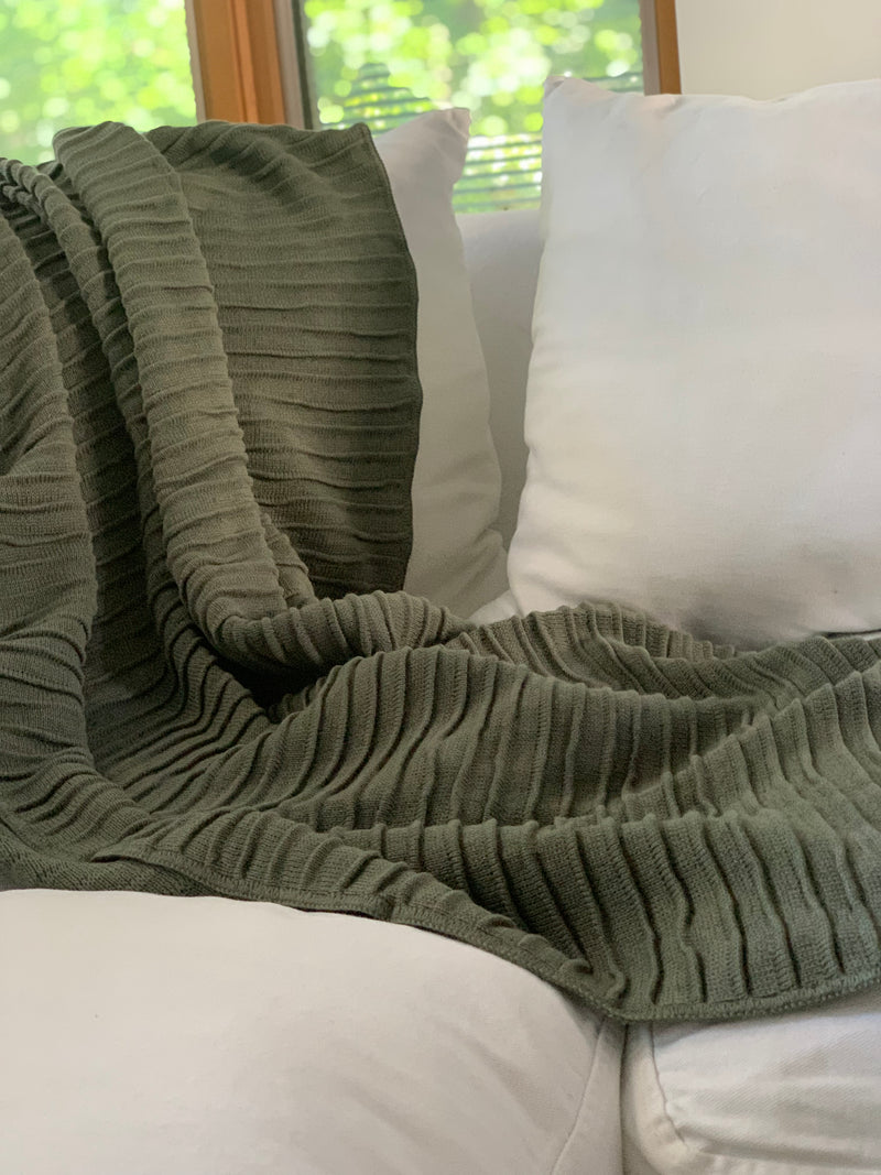 Pleated Knit Throw and Blanket - Sage