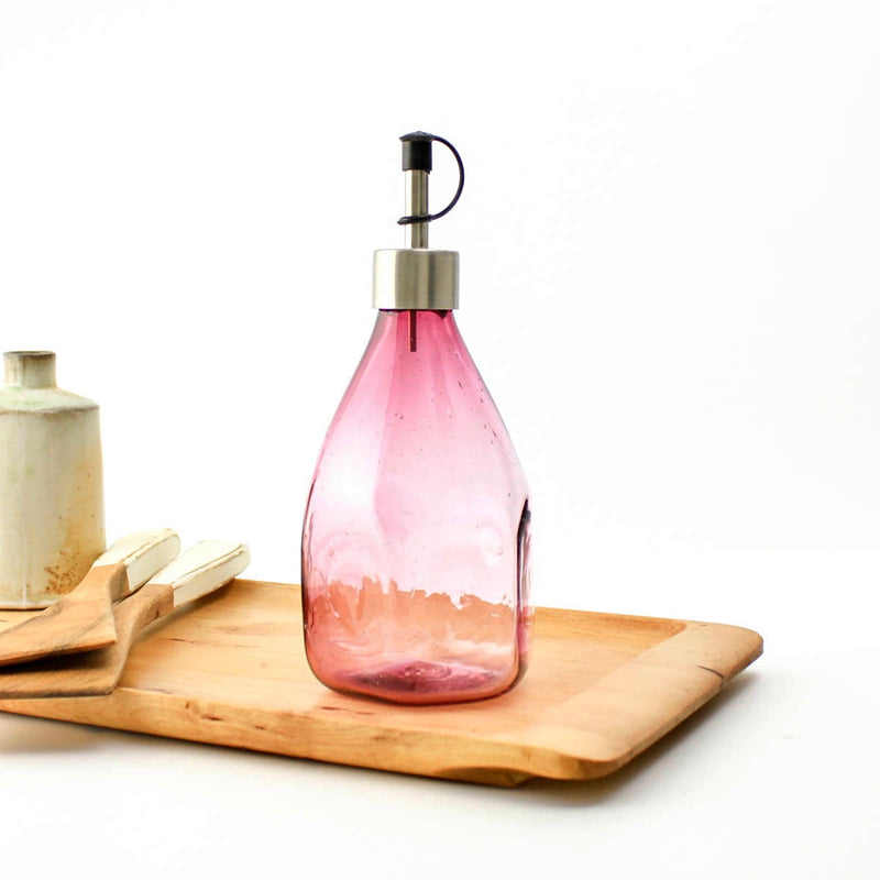 Hexagon Oil Dispenser Bottle - Handblown Glass - Amethyst