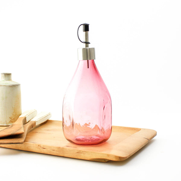 Hexagon Oil Dispenser Bottle - Handblown Glass - Ruby