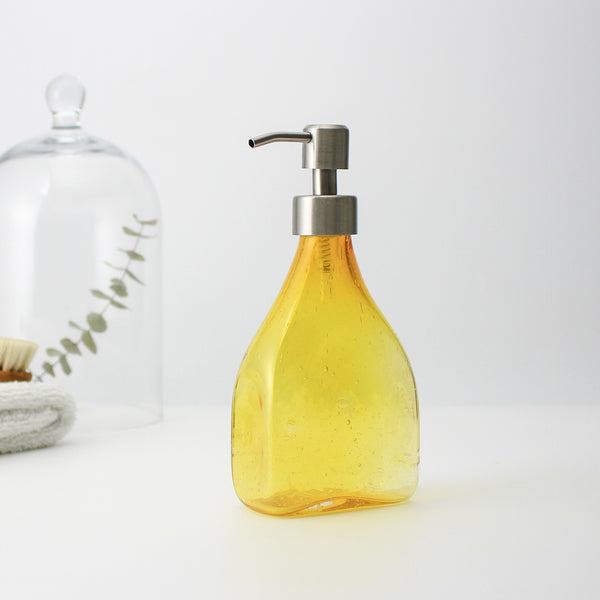 Rectangular Soap Dispenser Bottle - Handblown Glass - Golden Yellow