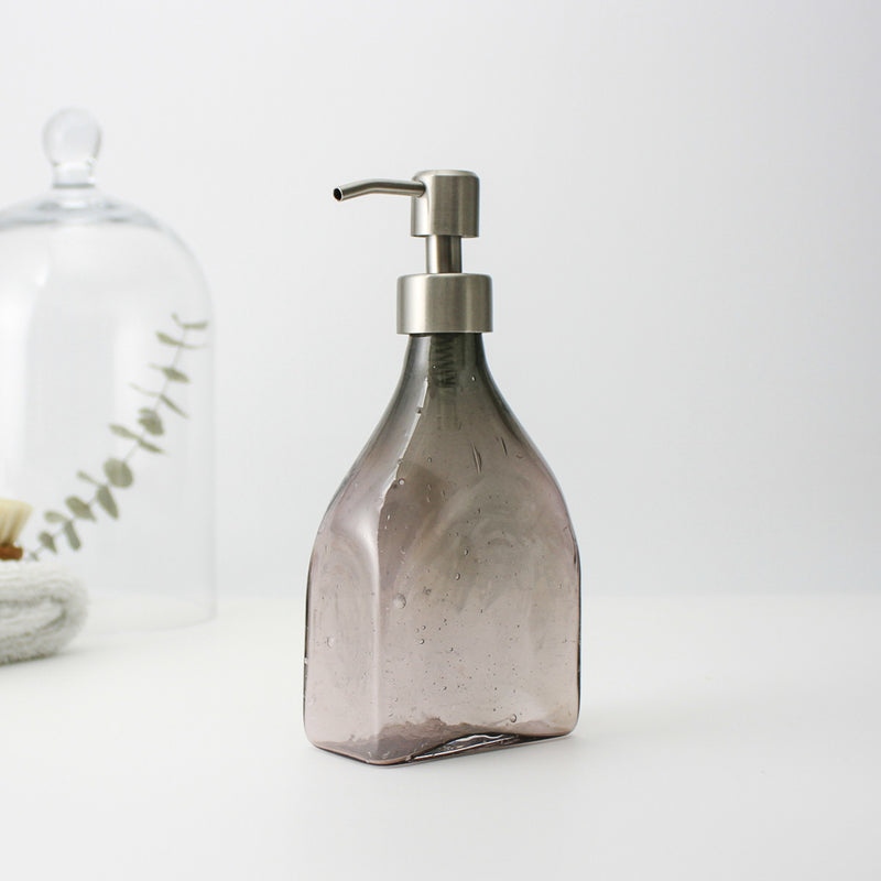 Rectangular Soap Dispenser Bottle - Handblown Glass - Smoke Grey