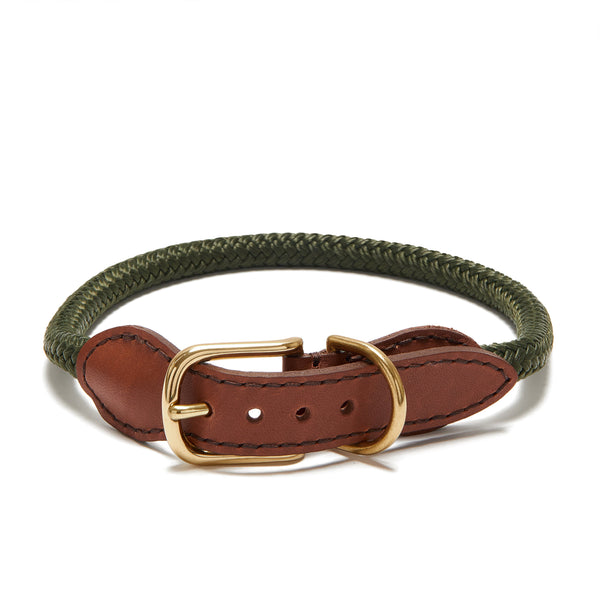 Adjustable Rope Dog Collar - Olive