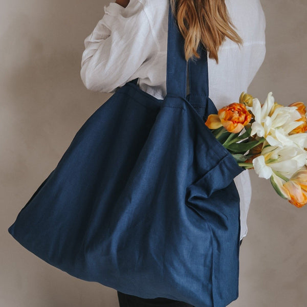Large Linen Bag - Navy Blue