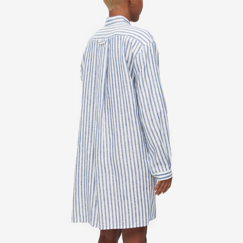 Short Sleep Shirt - Navy Cabana Stripe - 100% Linen