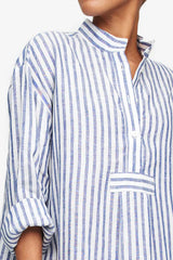 Long Sleep Shirt - Navy Cabana Stripe - 100% Linen