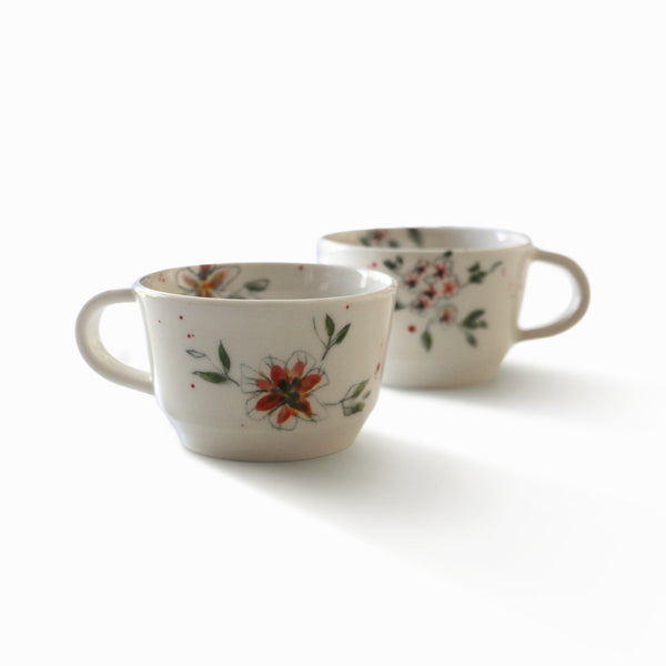 Porcelain Teacups + Coffee Cups - Floral Collection - Set of 2