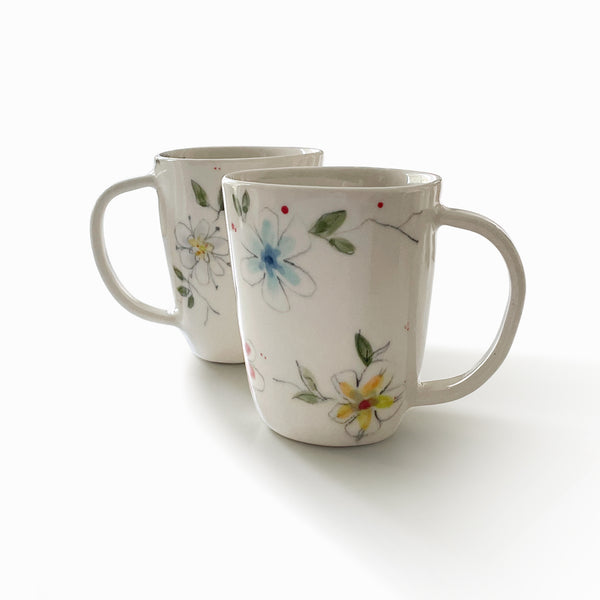 Porcelain Triangular Shaped Mugs - Floral Collection - Set of 2