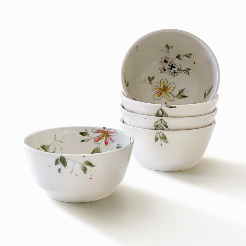 Porcelain Dessert Bowls - Floral Collection - Minimalistic