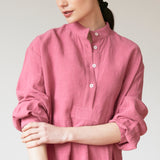 Long Sleep Shirt - Rose Washed Linen - Dark Pink
